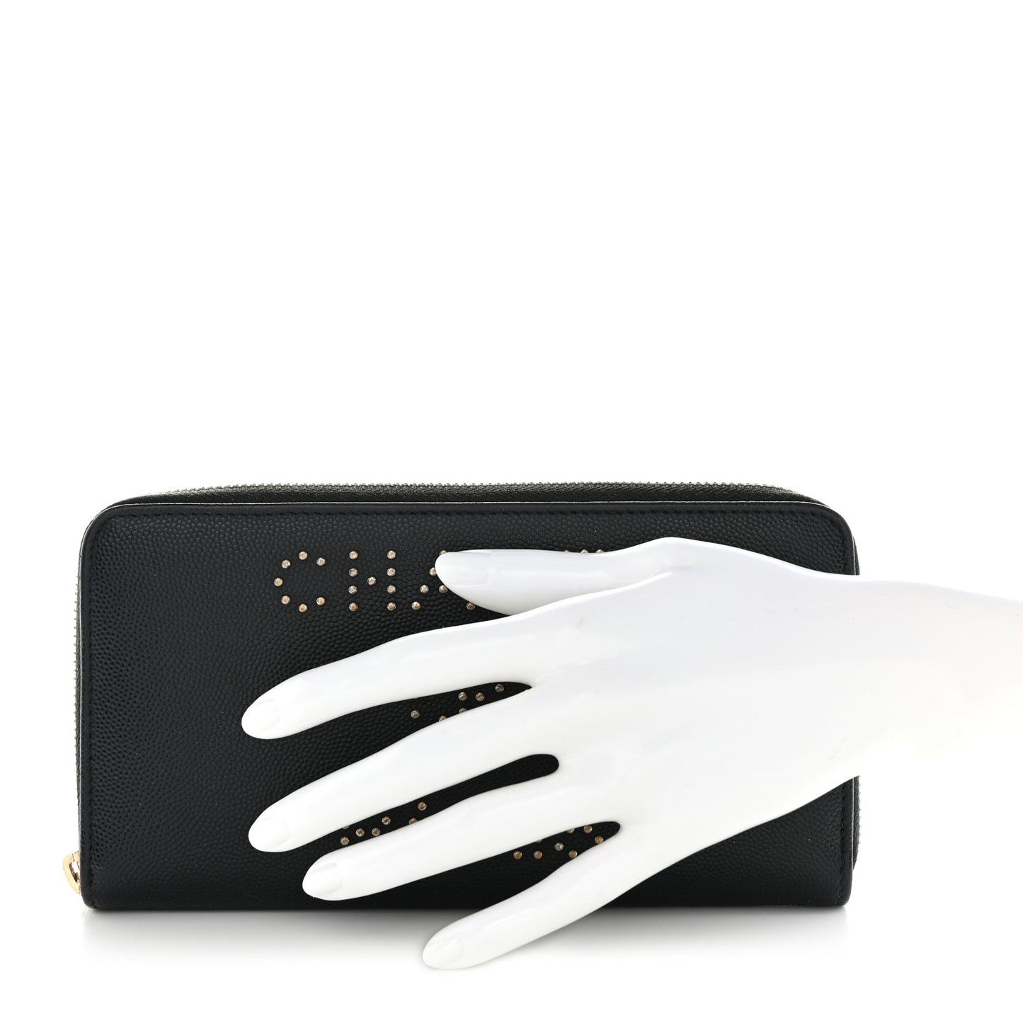 Caviar Studded Deauville Large Zip Around Wallet Black