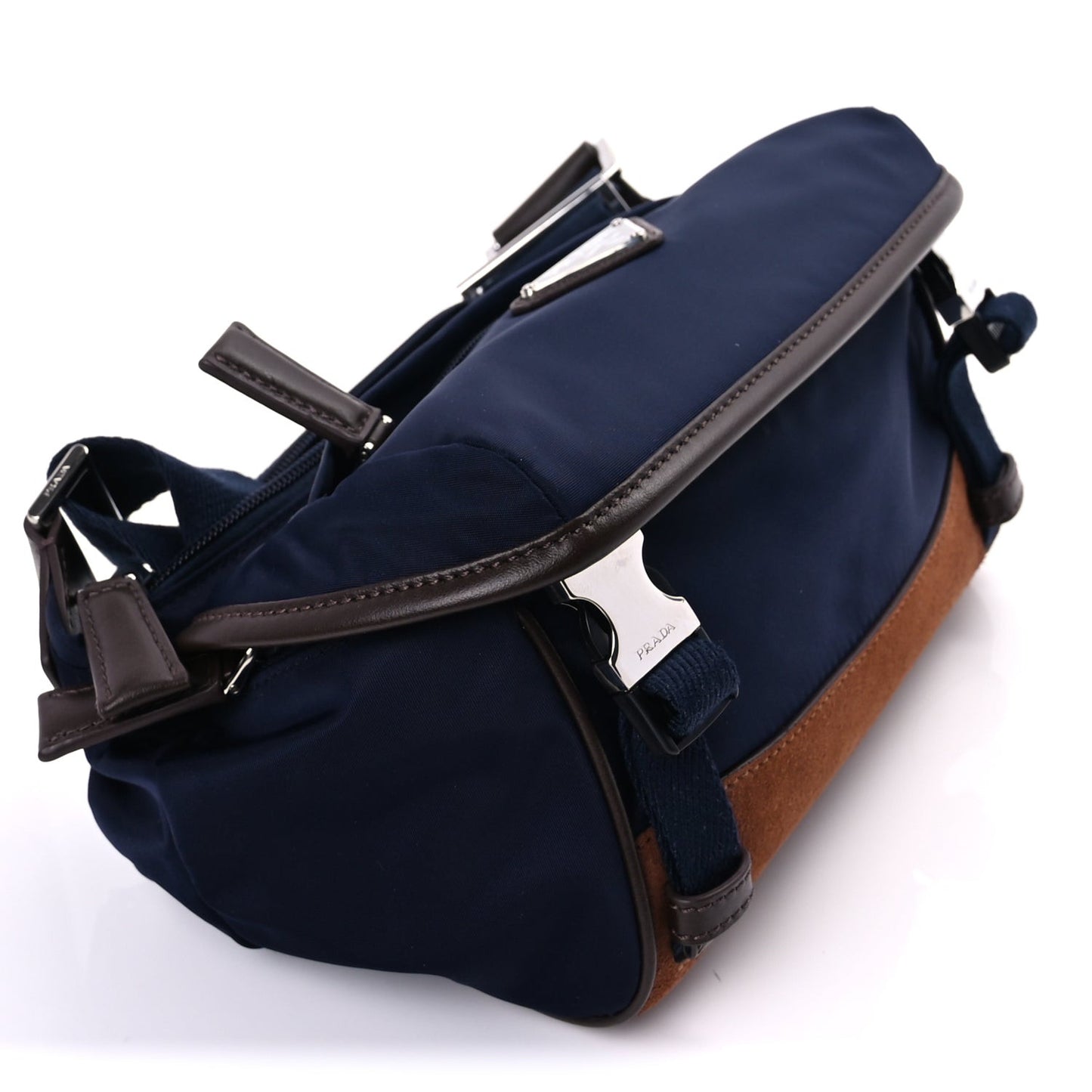 Re-Nylon Suede Triangle Medium Shoulder Bag Navy Brown