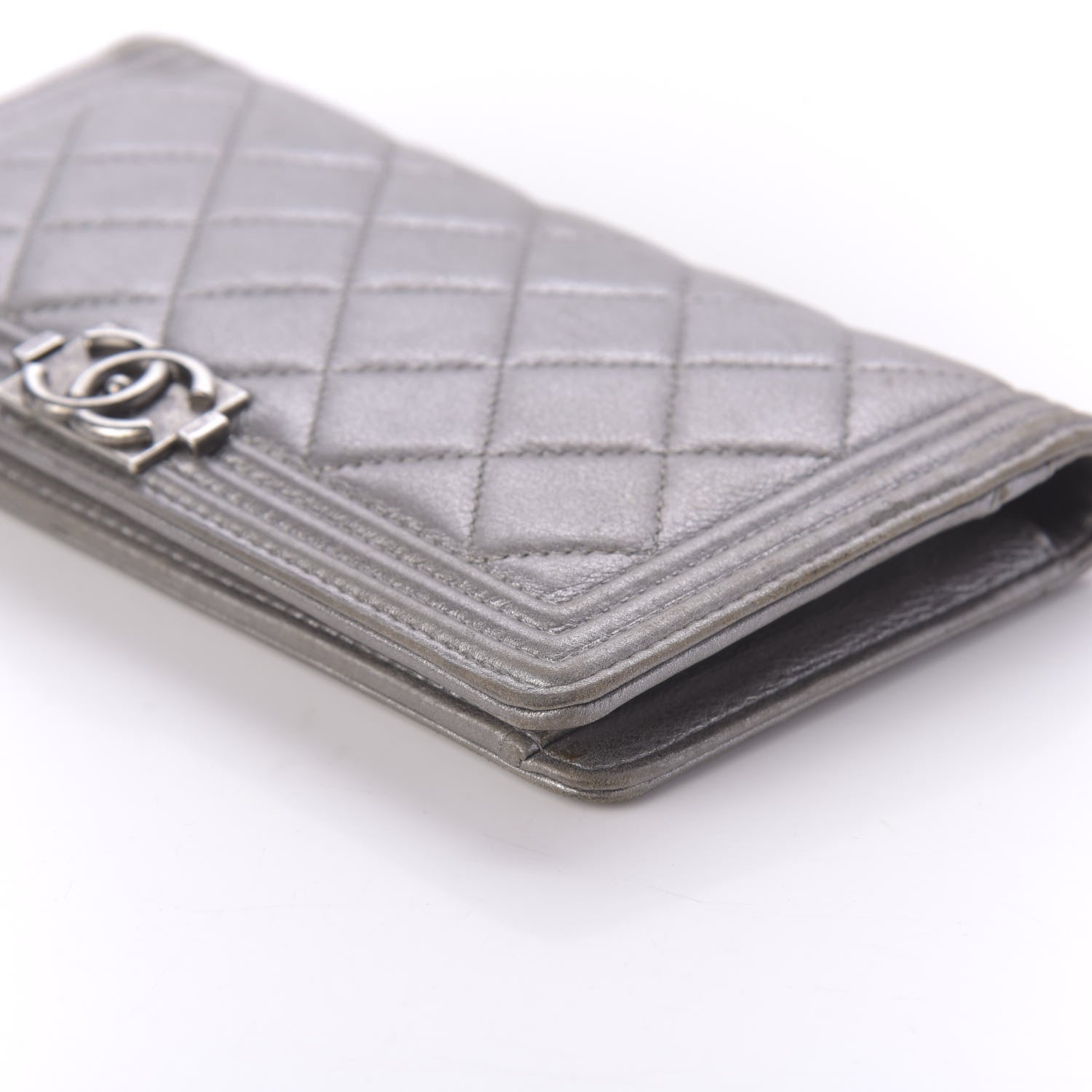 Chanel Metallic Calfskin Quilted Boy Yen Wallet Silver 7 of 11