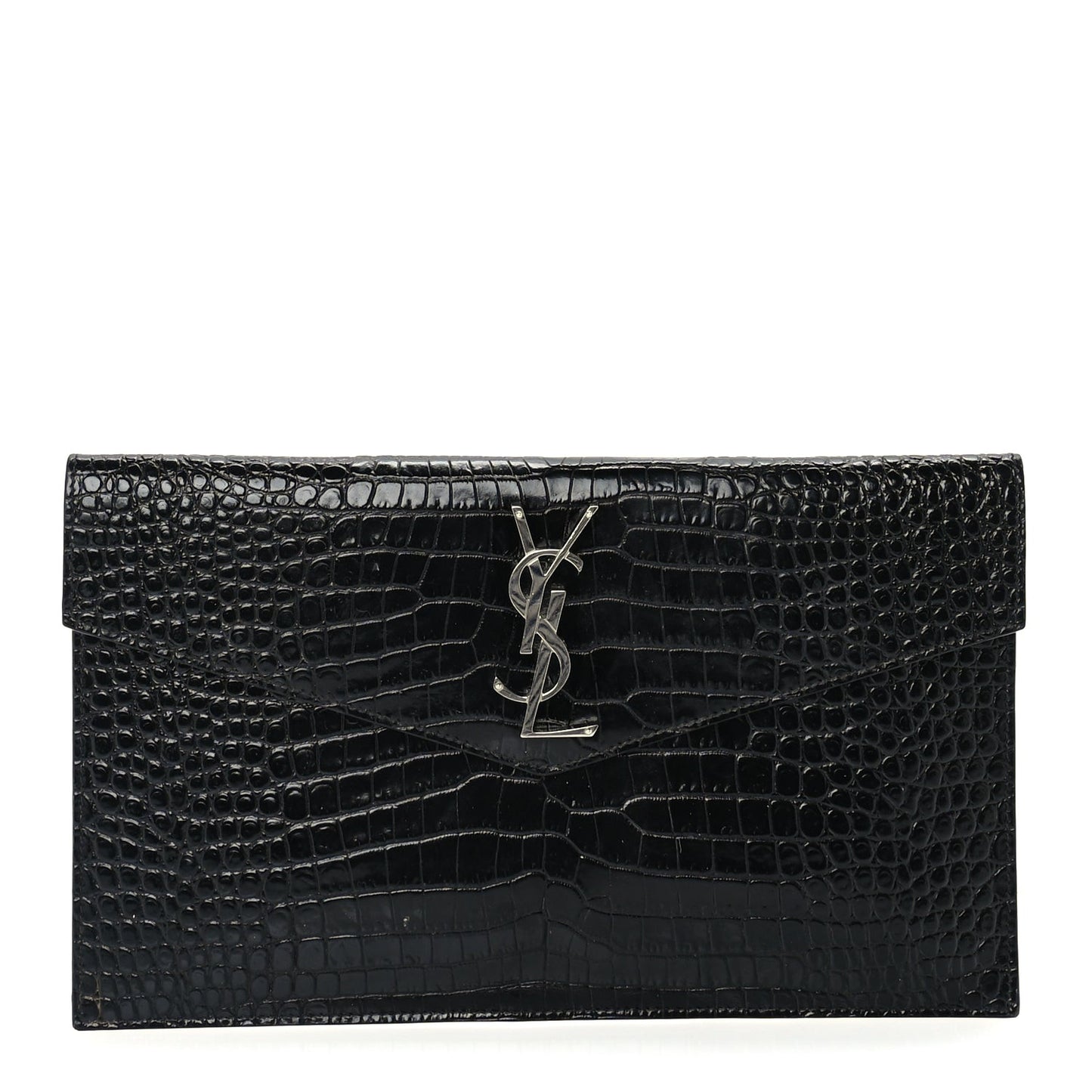 Calfskin Crocodile Embossed Uptown Monogram Pouch Black