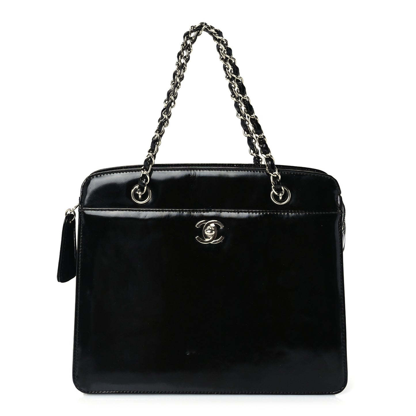 Glazed Calfskin Shoulder Bag  Black