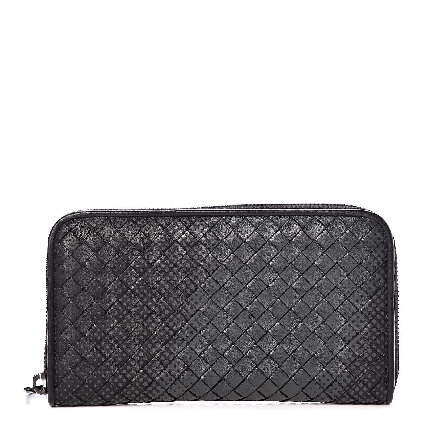 Bottega Veneta Nappa Intrecciato Gradient Spotted Zip Around Wallet Black Gray 1 of 13
