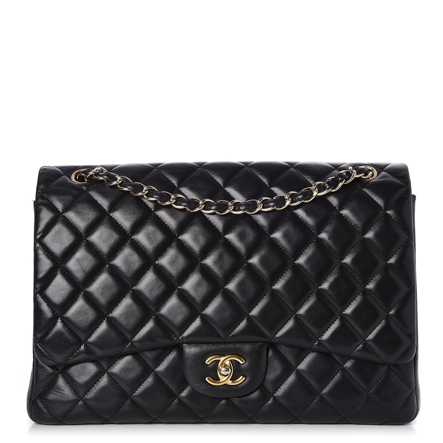 Lambskin Quilted Maxi Single Flap Black