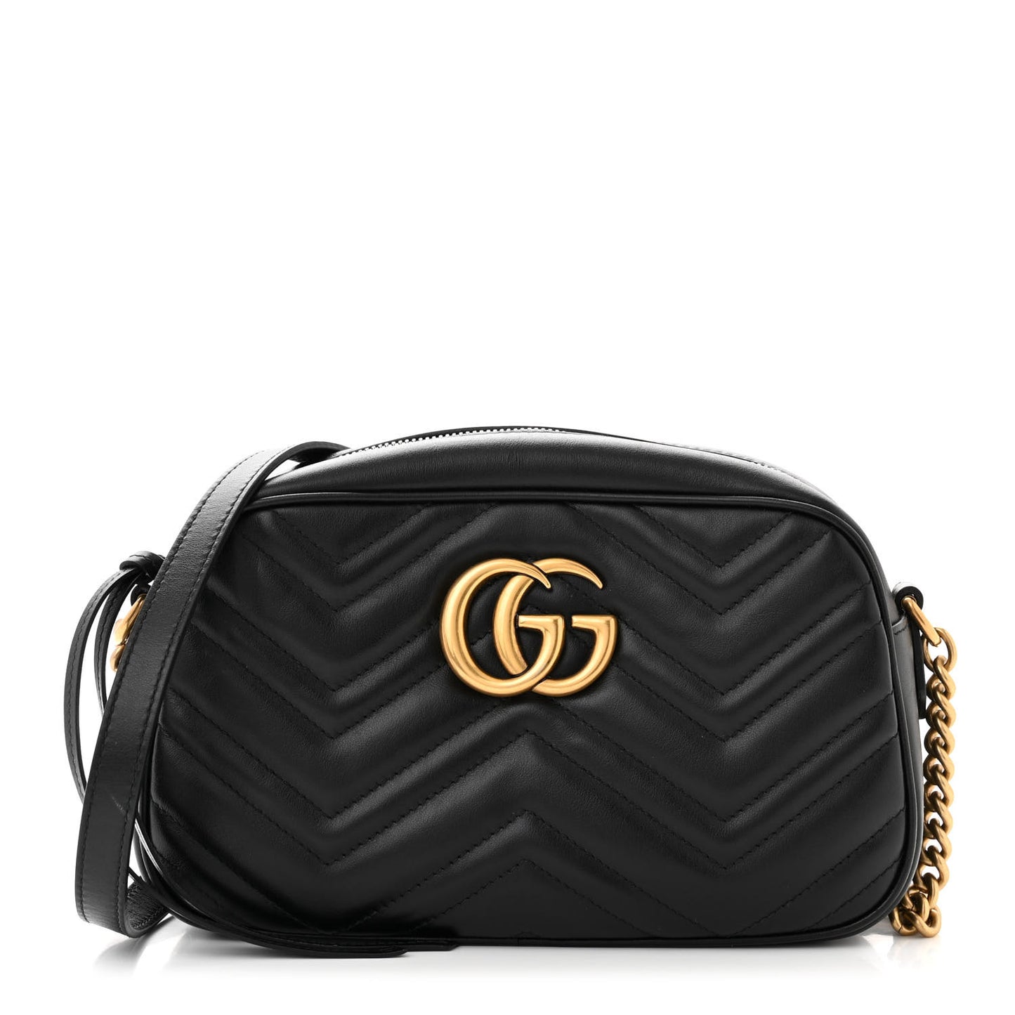 Calfskin Matelasse Small GG Marmont Chain Shoulder Bag Black