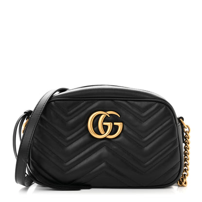 Gucci Calfskin Matelasse Small GG Marmont Chain Shoulder Bag Black 1 of 14