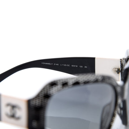 Chanel Acetate CC Lace Effect Sunglasses 5146 Black White 6 of 8