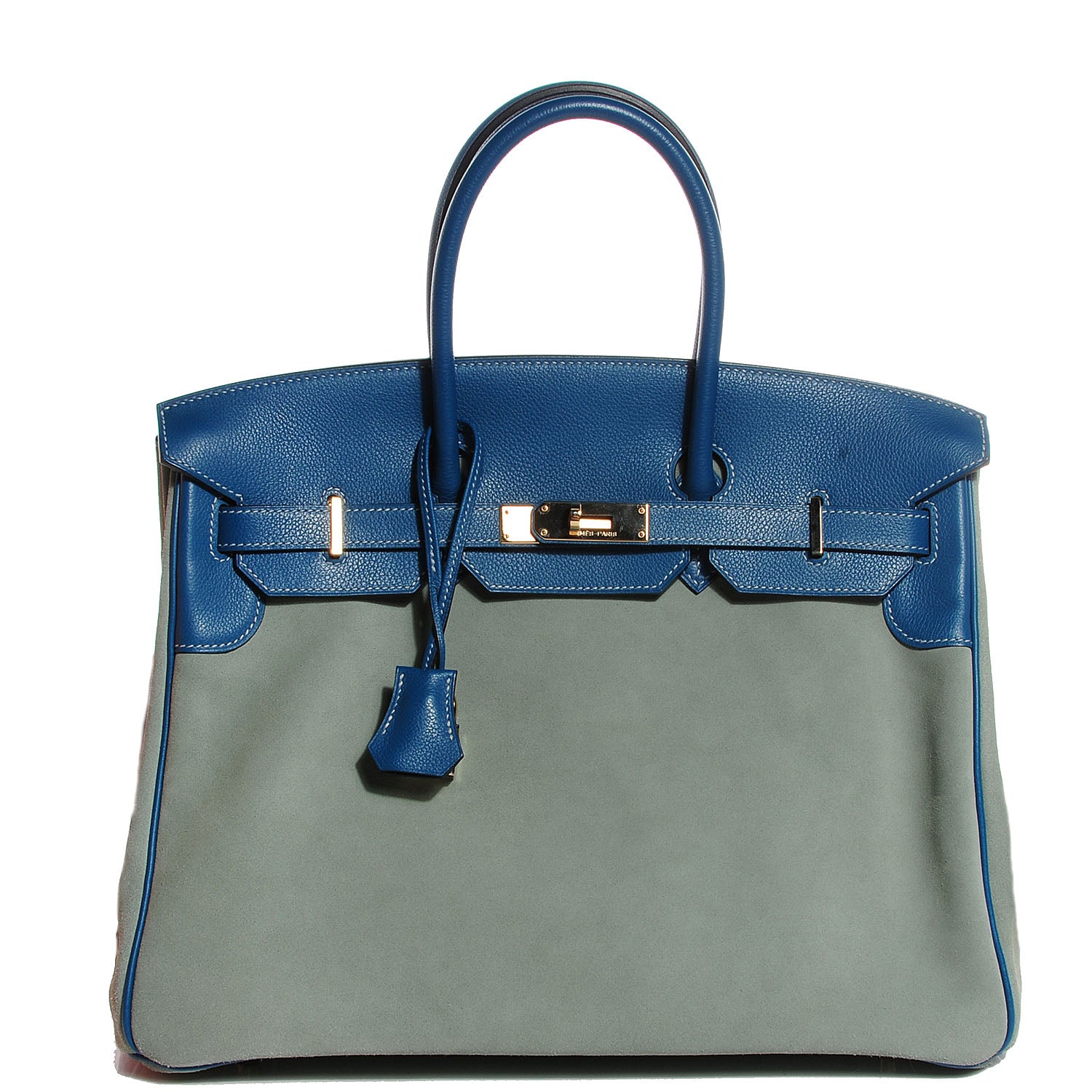 Hermes Veau Doblis Evergrain Grizzly Birkin 35 Bleu de Galice Ciel 1 of 26