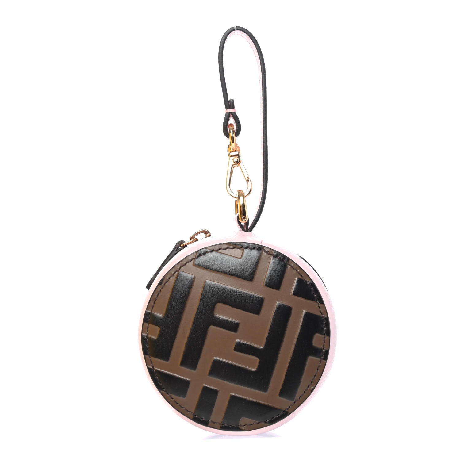 Fendi Calfskin FF 1974 Embossed Help Bag Charm Maya Black Peonia 1 of 4