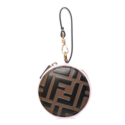 Fendi Calfskin FF 1974 Embossed Help Bag Charm Maya Black Peonia 1 of 4