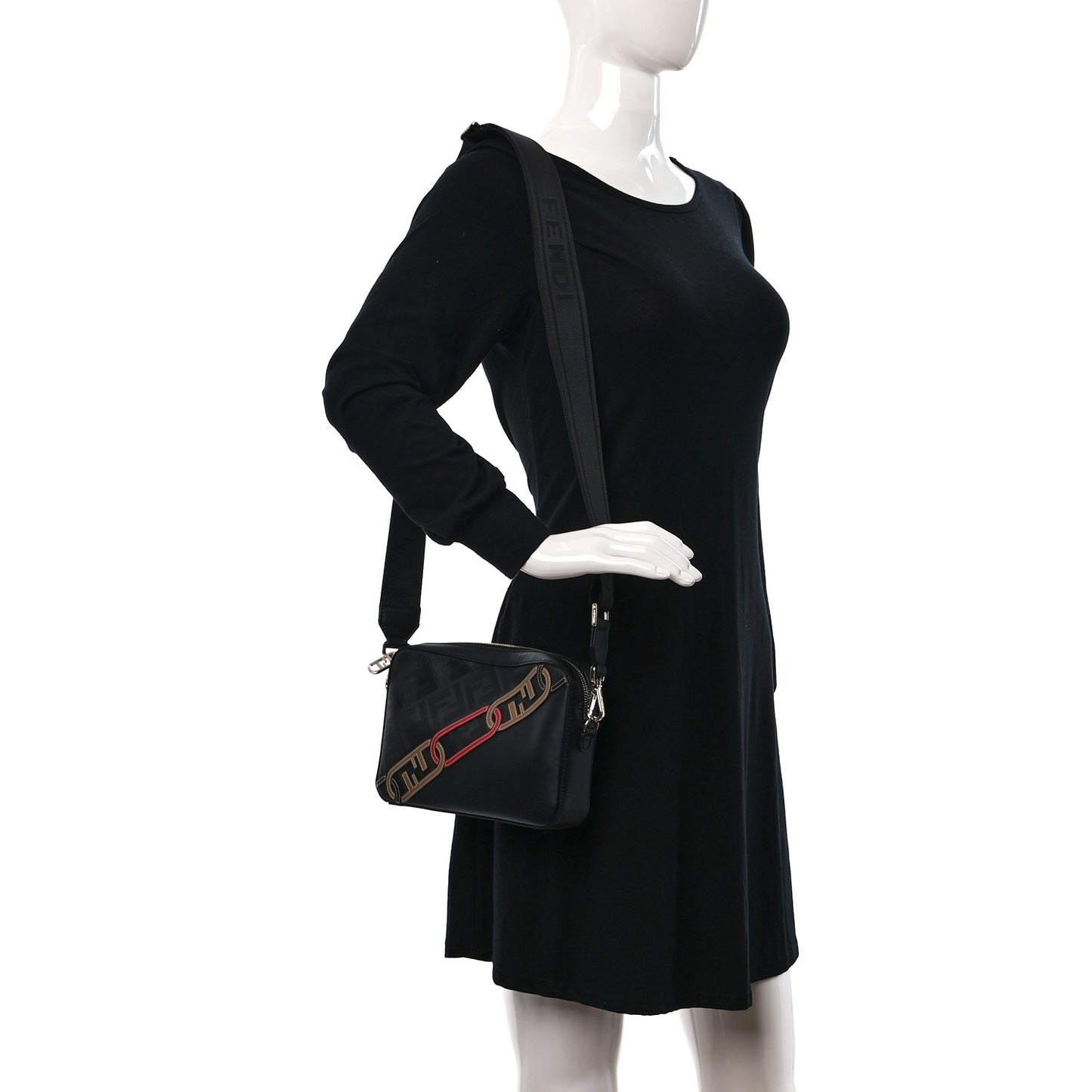 Vitello King FF Lines Embossed Lock Chain 1974 Diagonal Medium Camera Case Black