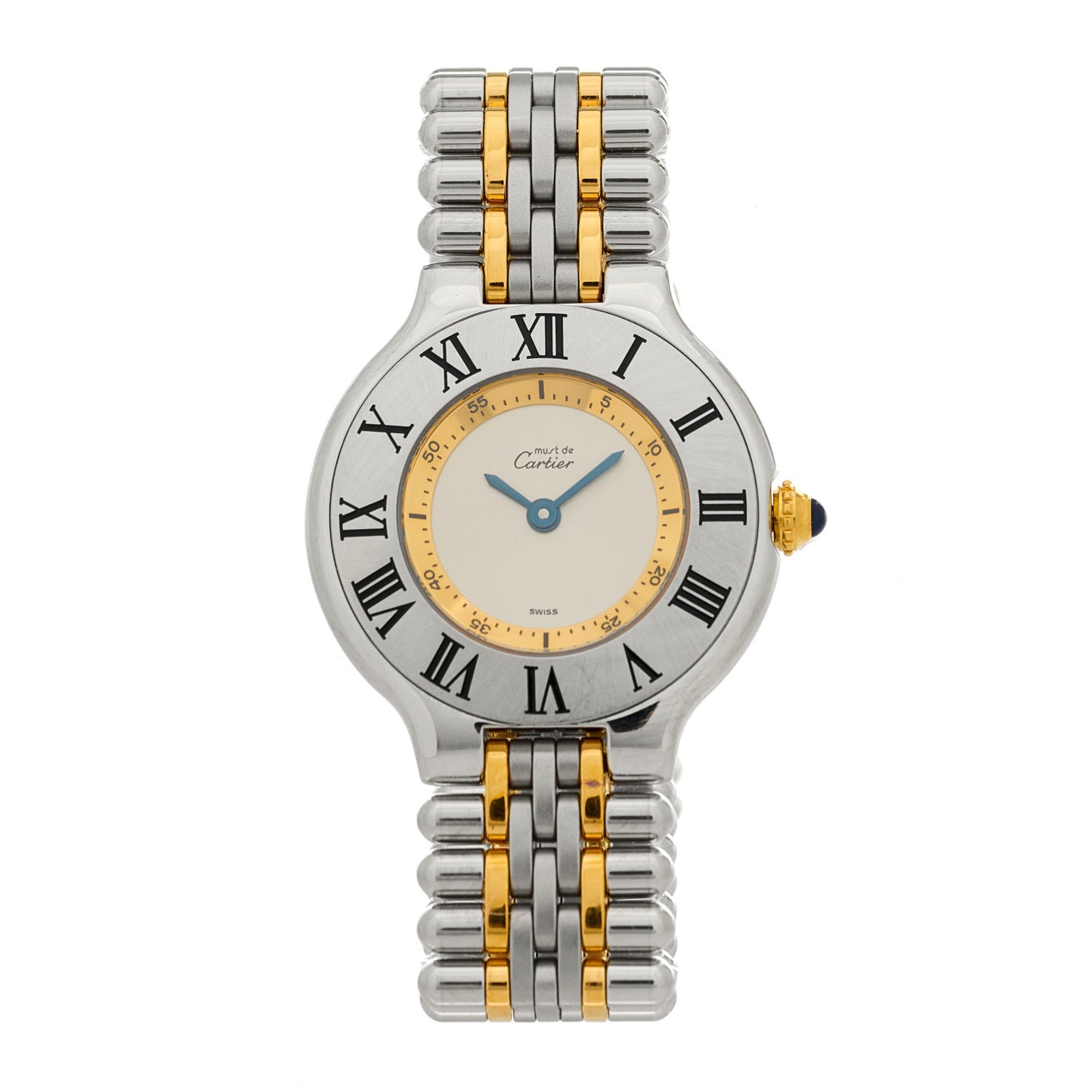 Stainless Steel 18K Yellow Gold 28mm Must De 21 Bullet Link Quartz Watch