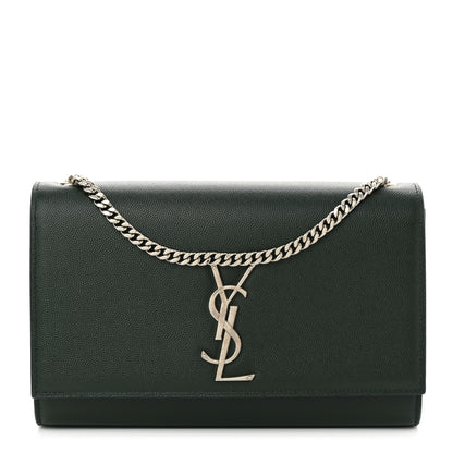 Saint Laurent Grain De Poudre Medium Monogram Kate Satchel Vert Fonce 1 of 9