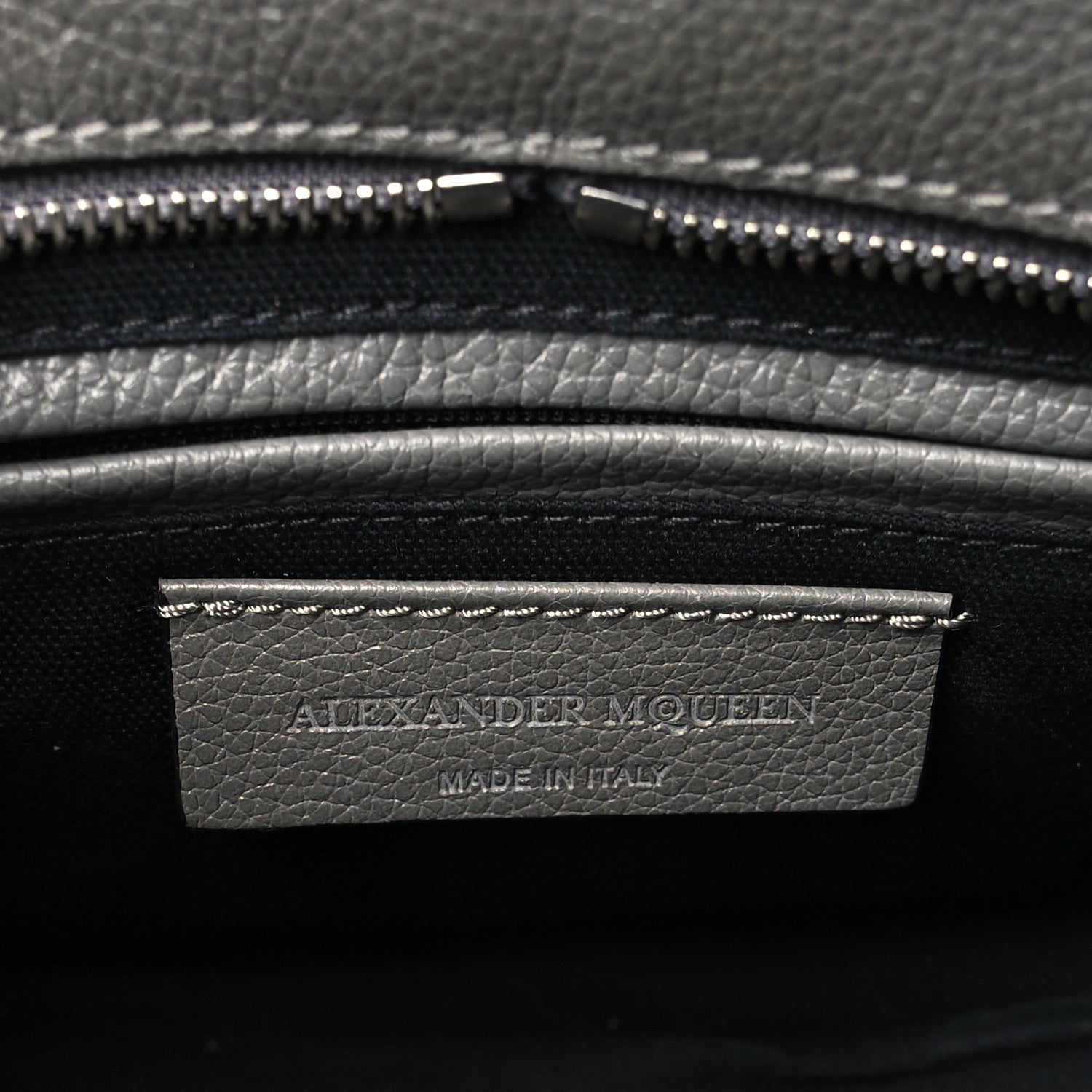 Alexander McQueen Pebbled Calfskin Mini Skull Padlock Zip Around Tote Grey 6 of 8