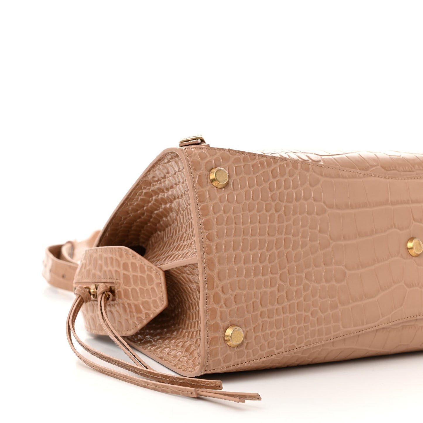 Shiny Supple Calfskin Crocodile Embossed Neo Classic Gold Hardware City Nude Beige