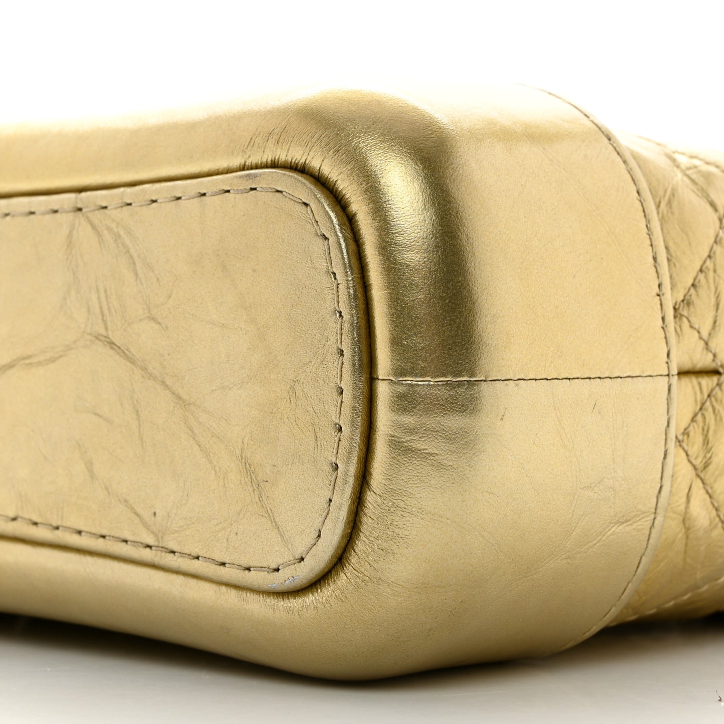 Metallic Aged Calfskin Quilted Small Gabrielle Hobo Gold