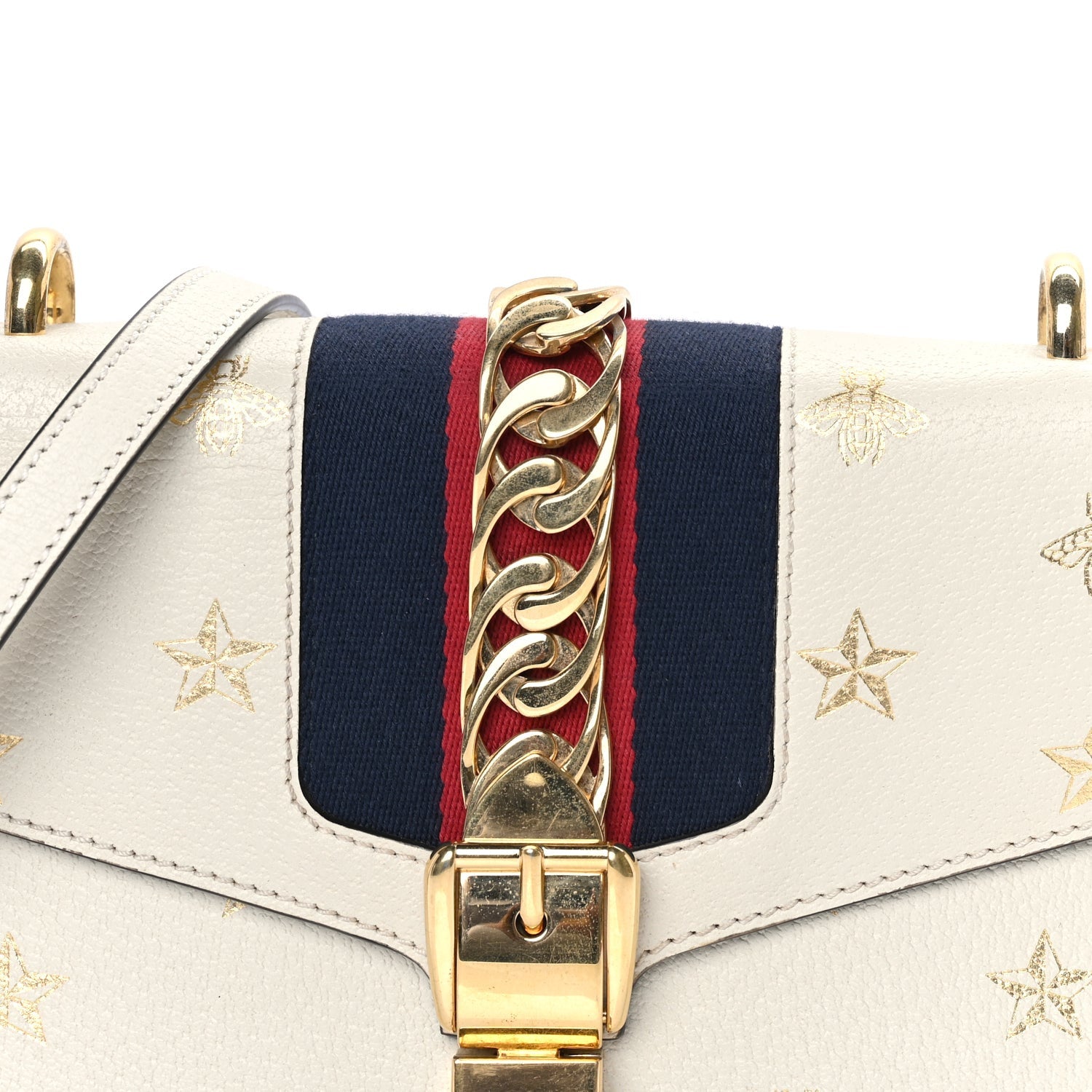 Gucci Textured Calfskin Bee Star Print Small Sylvie Shoulder Bag  Mystic White 6 of 7