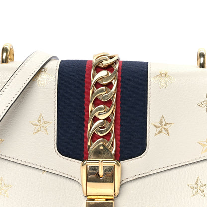 Gucci Textured Calfskin Bee Star Print Small Sylvie Shoulder Bag  Mystic White 6 of 7