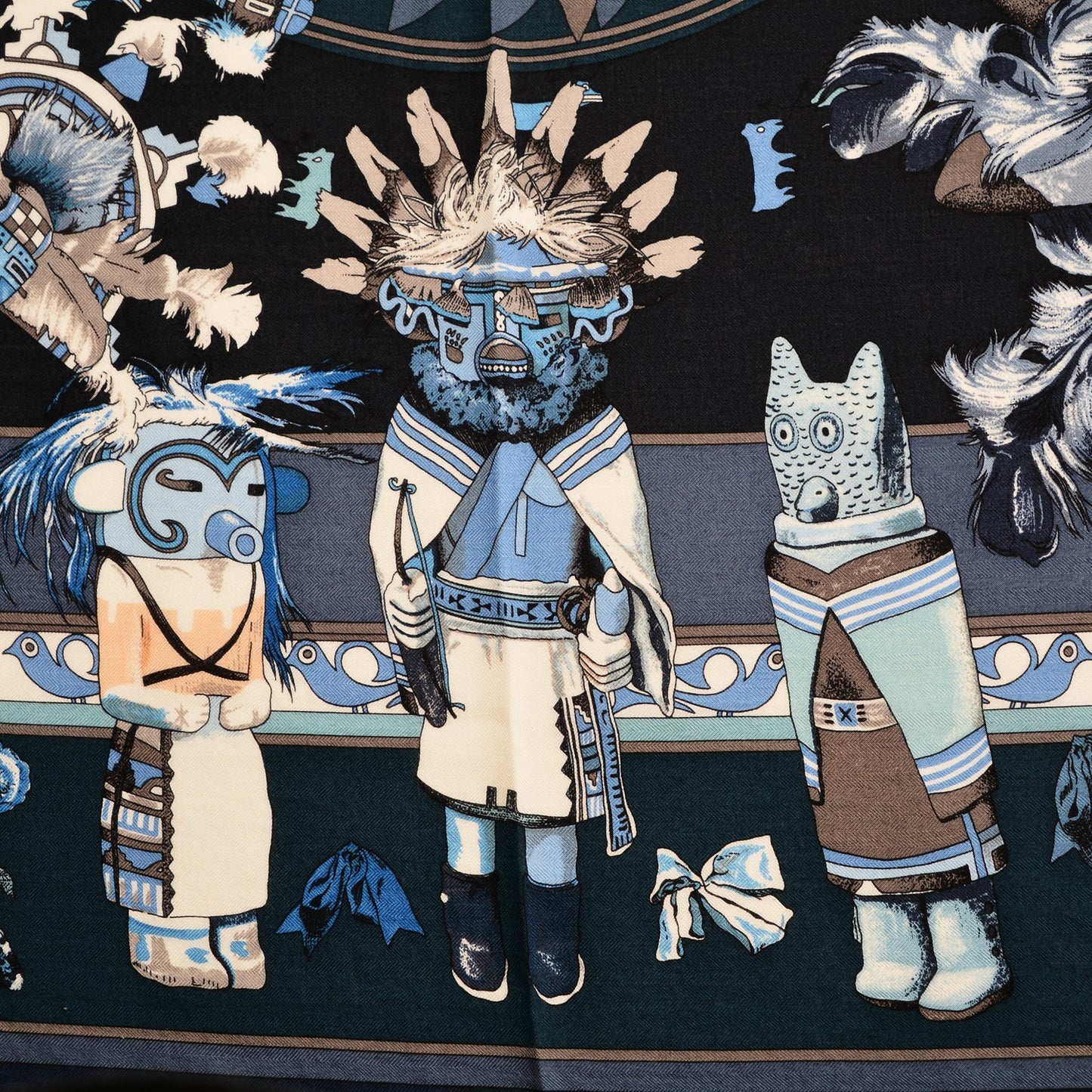 Cashmere Silk Kachinas Shawl 140 Marine Ciel Gris Bleuete