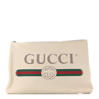 Gucci Pebbled Calfskin Large Logo Portfolio Clutch Ivory 1 of 9