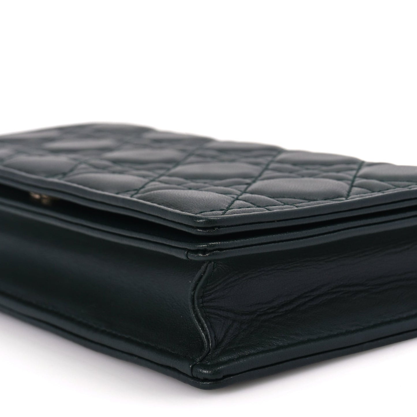 Lambskin Cannage Lady Dior Pouch Dark Green