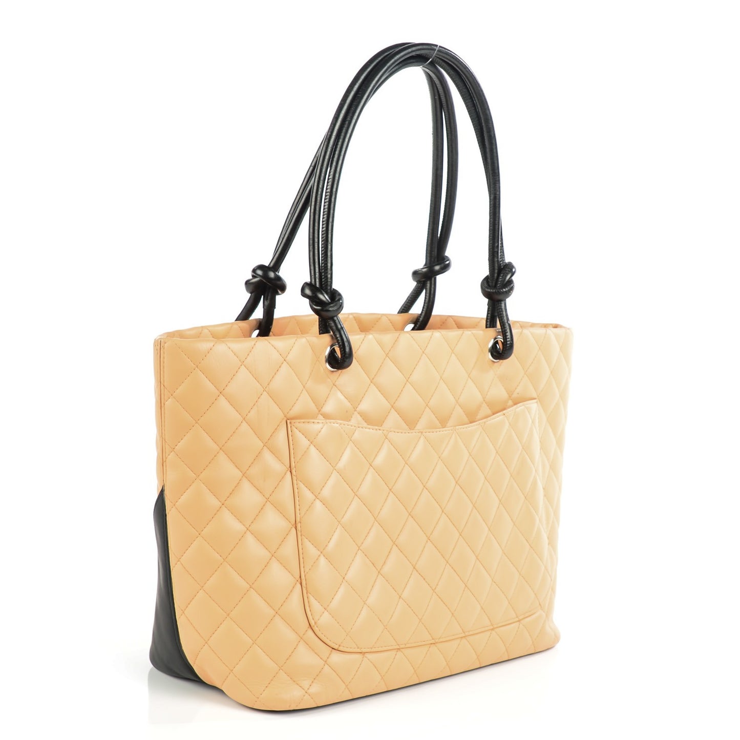 Calfskin Quilted Large Cambon Tote Beige Black