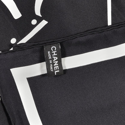 Chanel Silk Coco CC Square Scarf Black Ivory 3 of 3