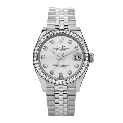 Rolex Stainless Steel 18K White Gold Diamond Bezel 31mm Oyster Perpetual Datejust Watch Silver 278384RBR 1 of 5