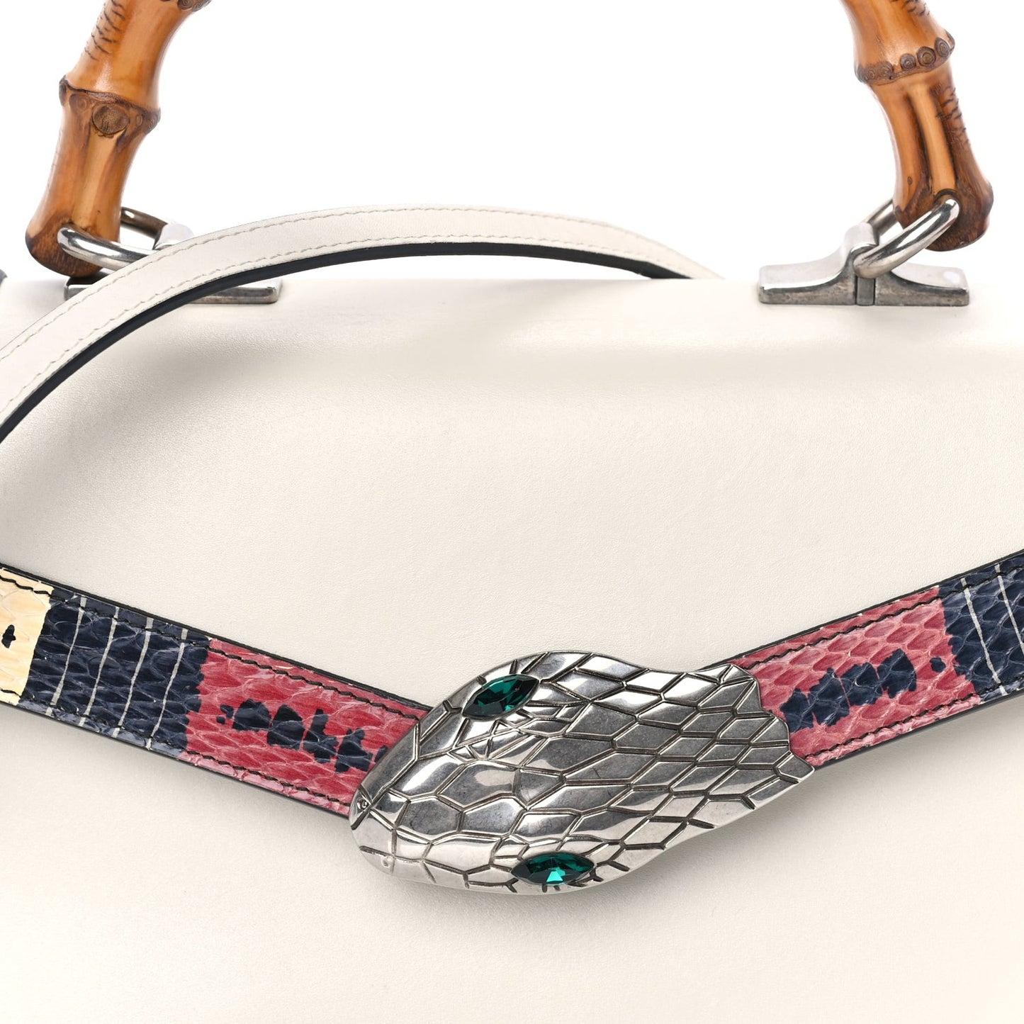 Calfskin Snakeskin Small Lilith Top Handle Bag White