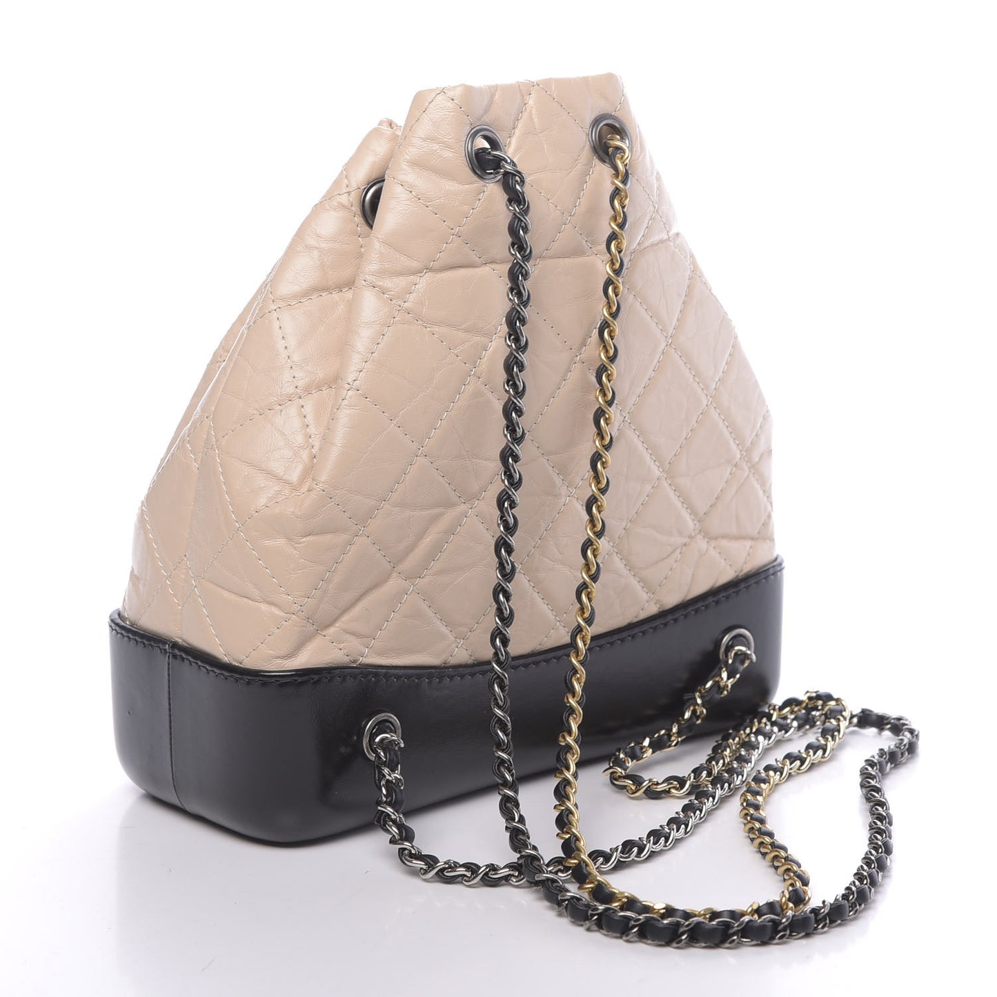 Aged Calfskin Quilted Small Gabrielle Backpack Beige Black