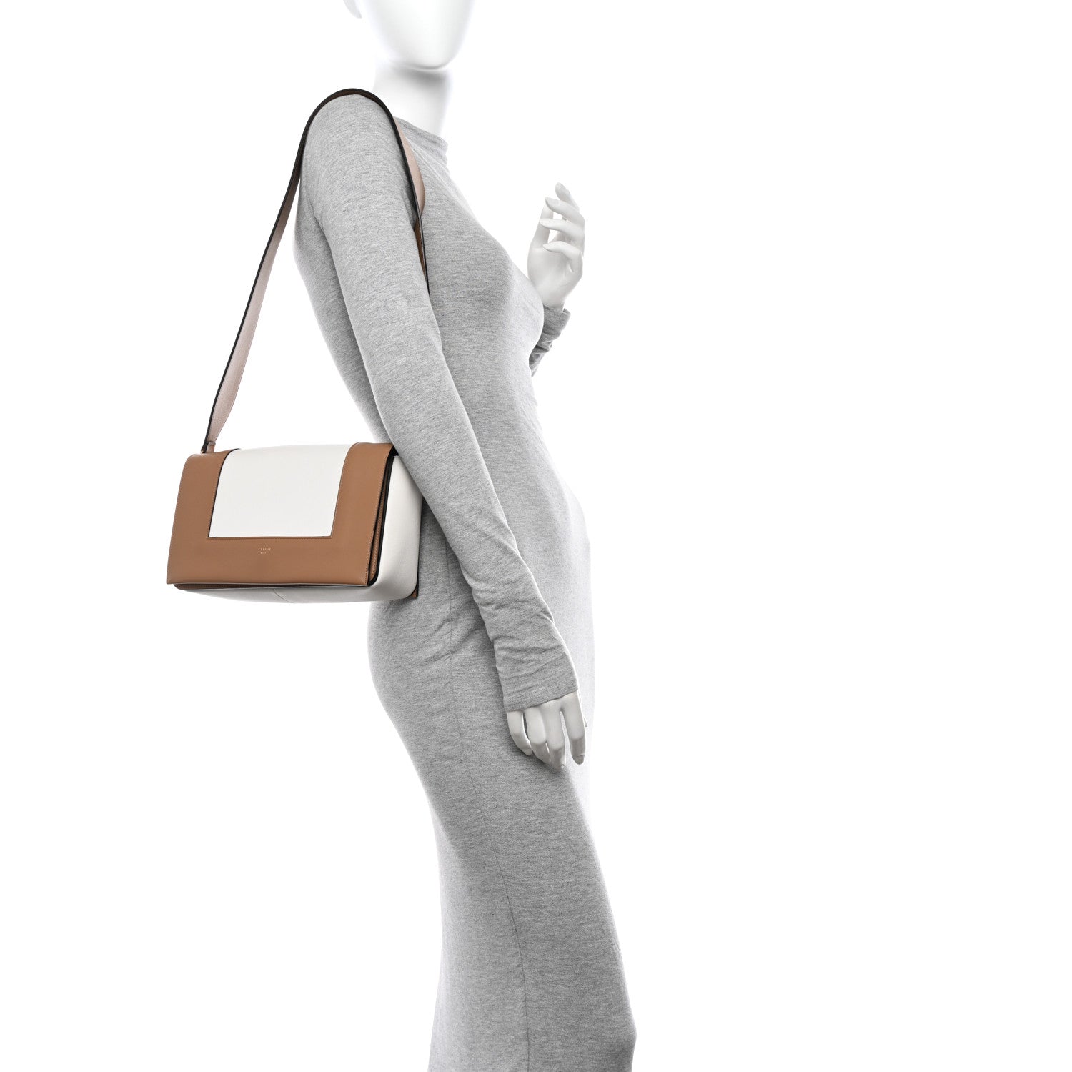 Celine Shiny Smooth Calfskin Medium Frame Shoulder Bag Tan Optic White 2 of 12