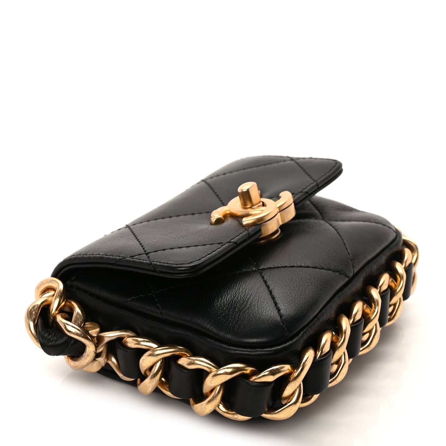 Calfskin Quilted Mini Framing Chain Bag  Black