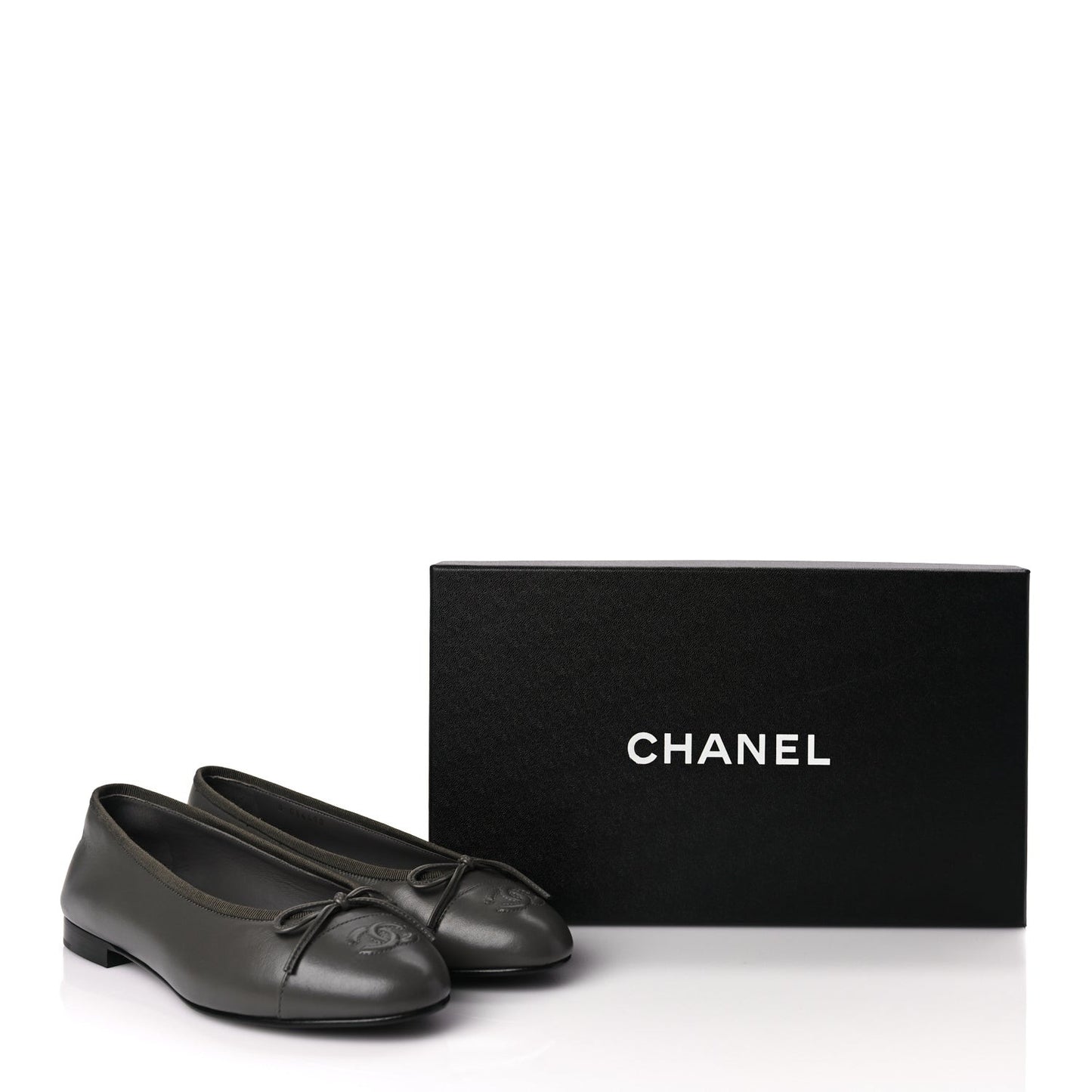 Lambskin Cap Toe CC Ballerina Flats 37 Dark Grey