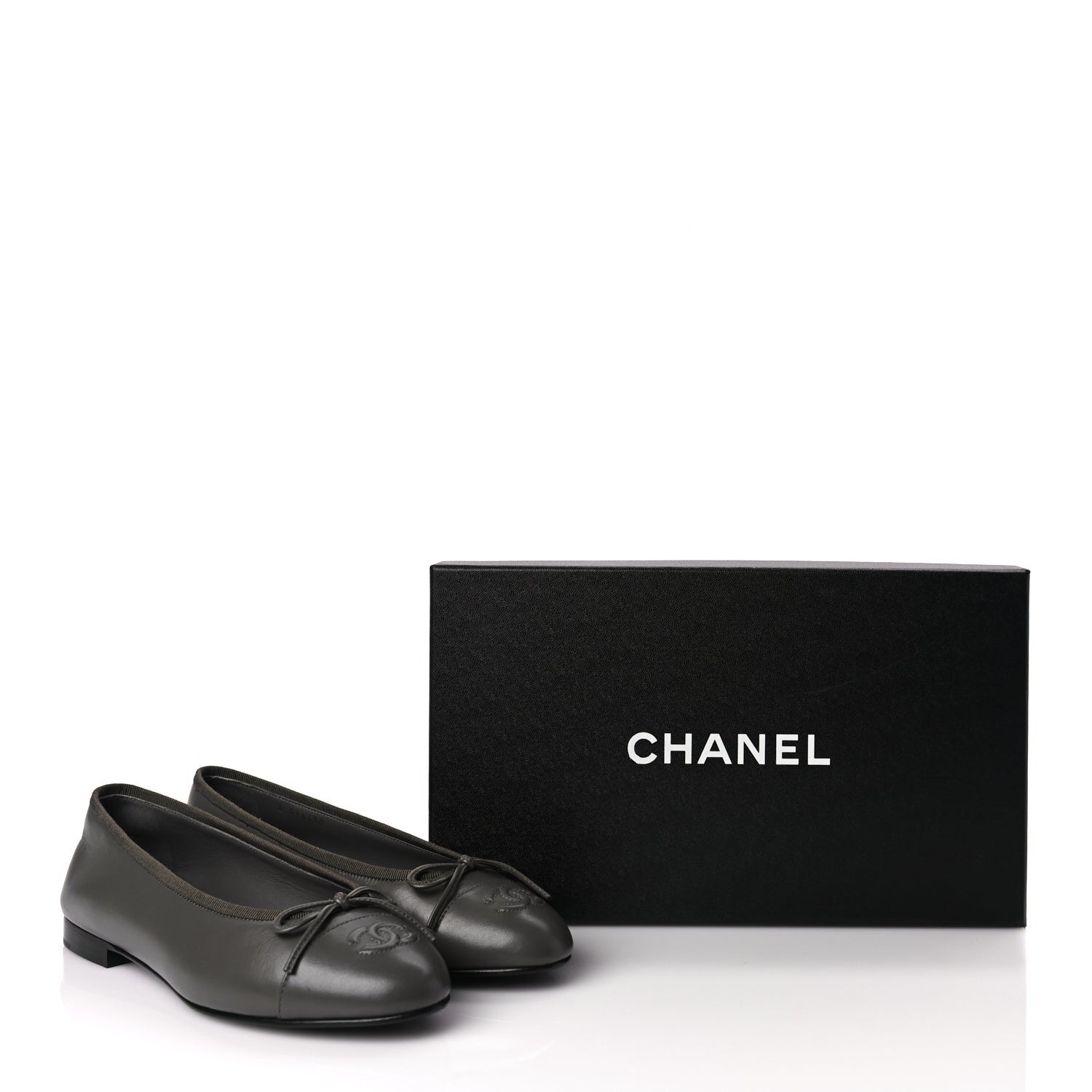Chanel Lambskin Cap Toe CC Ballerina Flats 37 Dark Grey 9 of 9