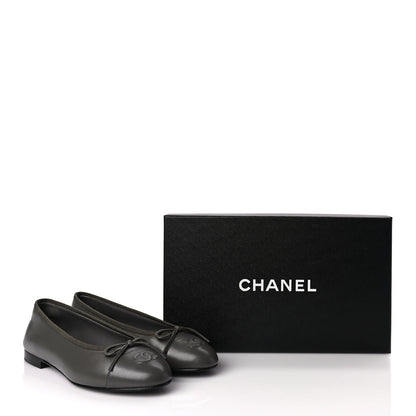 Chanel Lambskin Cap Toe CC Ballerina Flats 37 Dark Grey 9 of 9