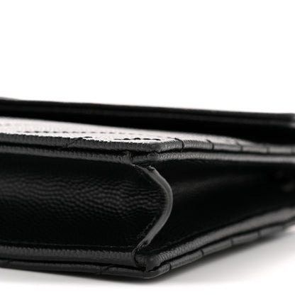 Saint Laurent Grain De Poudre Matelasse Chevron Monogram Monochrome Envelope Chain Wallet Black 10 of 13