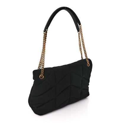 Saint Laurent Wool Jersey Quilted Medium Loulou Puffer Monogram Chain Satchel Black 2 of 8
