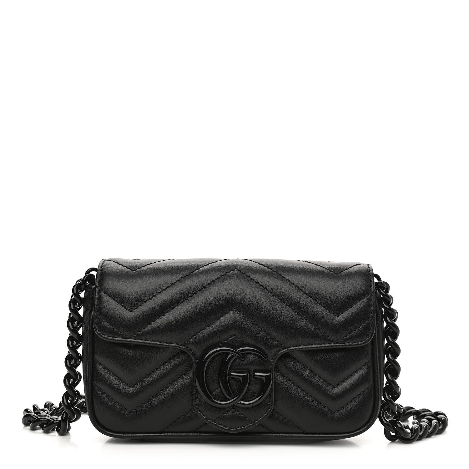 Gucci Calfskin Matelasse Monochrome GG Marmont Chain Belt Bag Black 1 of 11