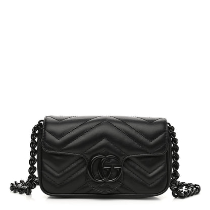 Gucci Calfskin Matelasse Monochrome GG Marmont Chain Belt Bag Black 1 of 11