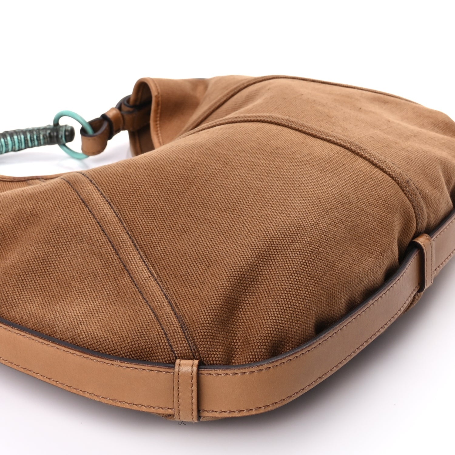 Saint Laurent Canvas Mombasa Hobo Tan Turquoise 7 of 8