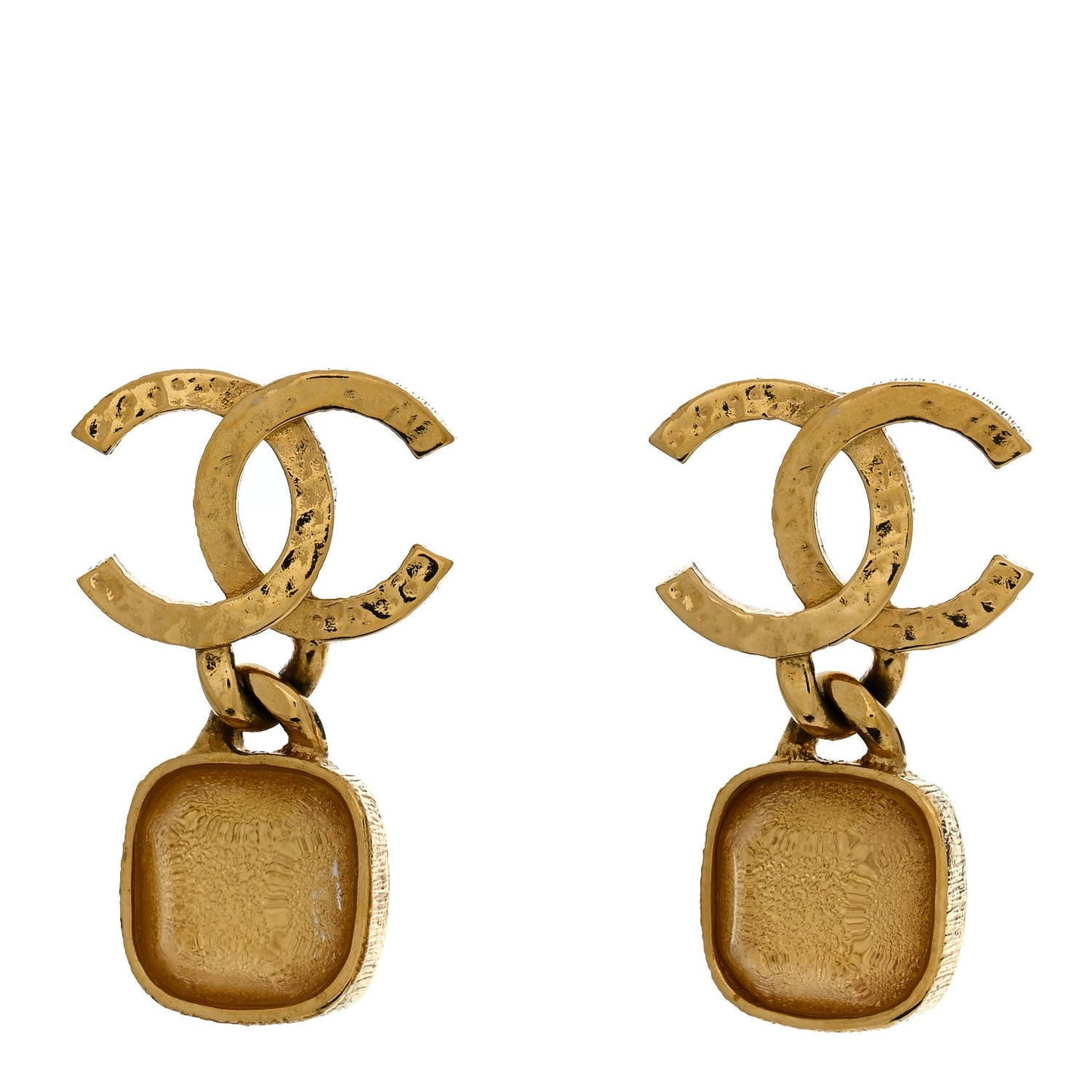 Metal Natural Stones CC Drop Earrings Gold