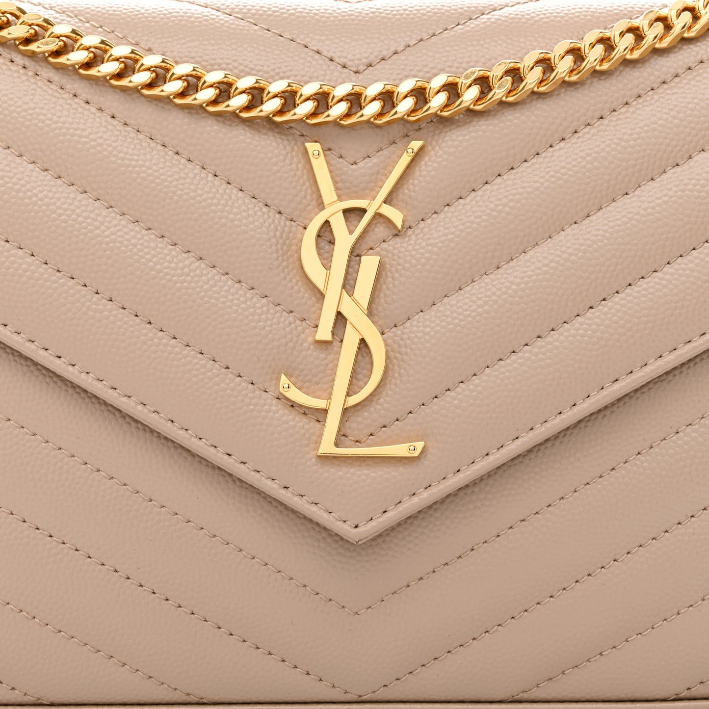 Grain De Poudre Matelasse Chevron Monogram Chain Wallet Deep Beige