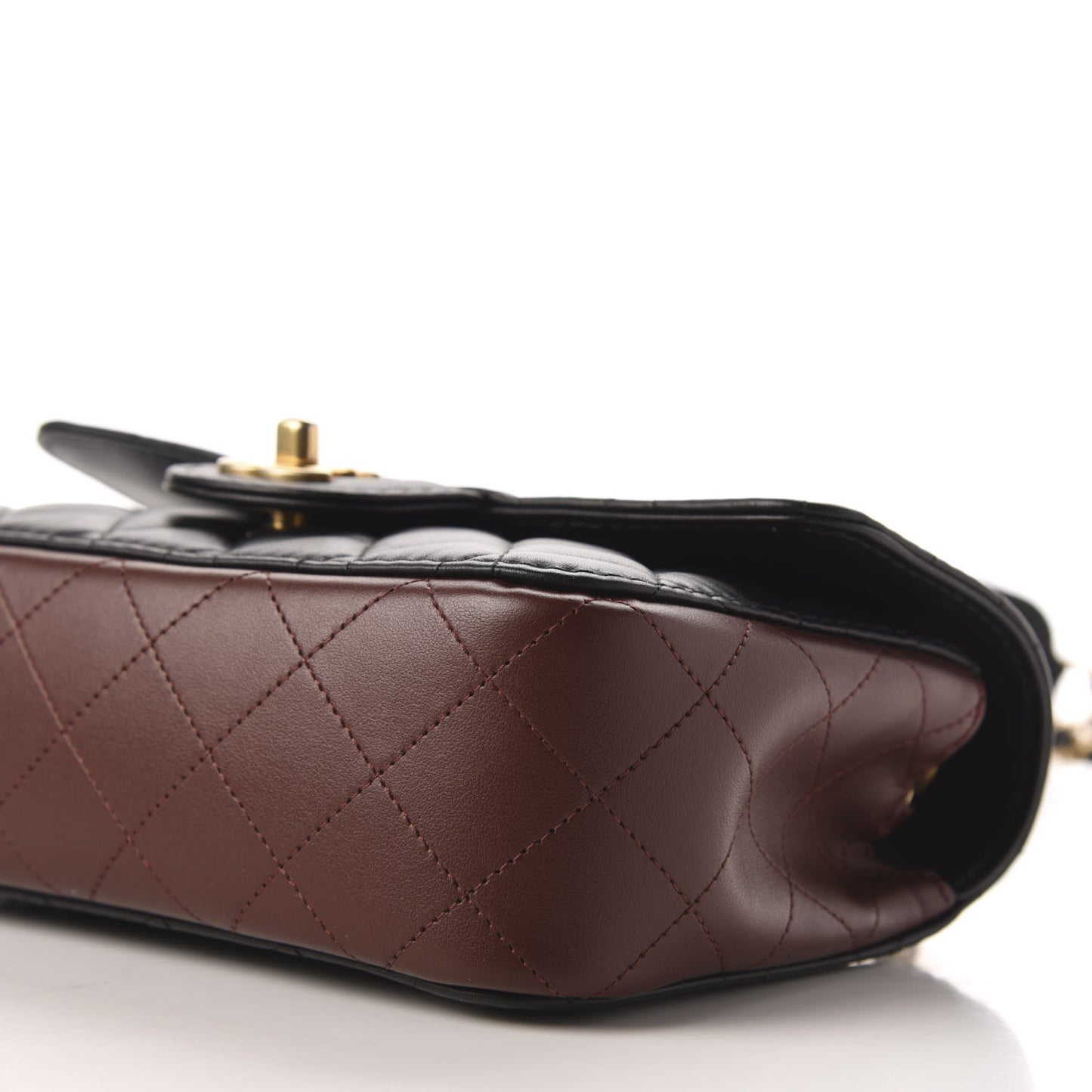 Calfskin Quilted Small Strap Into Flap Bag Black Brown