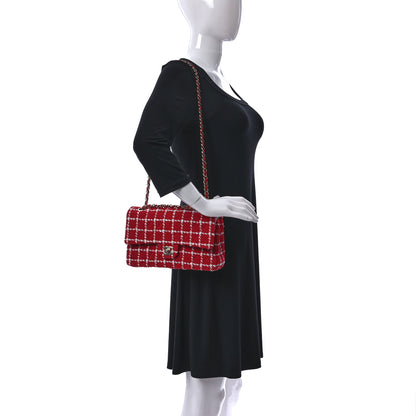Chanel Tweed Quilted Medium Double Flap Red White 2 of 11