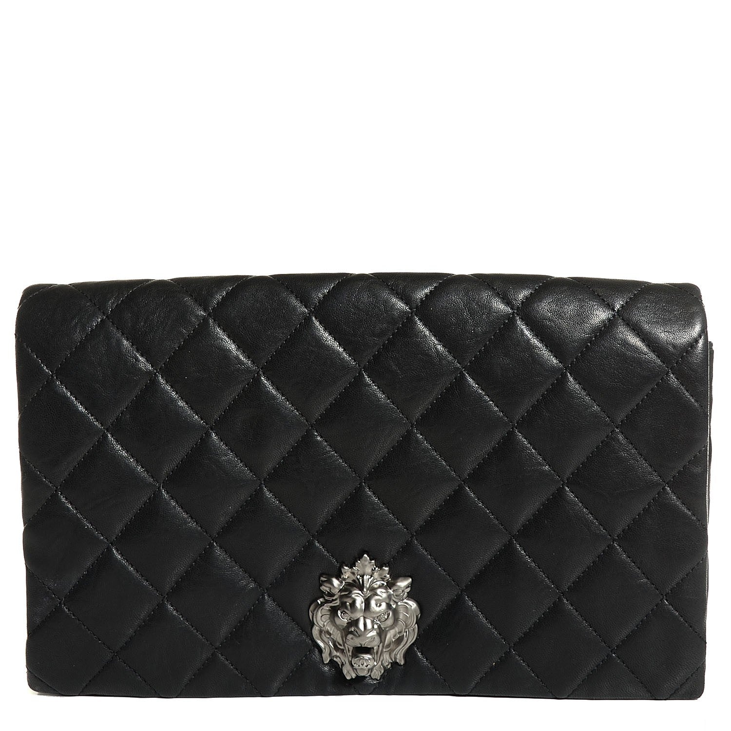 Chanel Lambskin Quilted Medium Leo Lion Flap Clutch Black 1 of 8