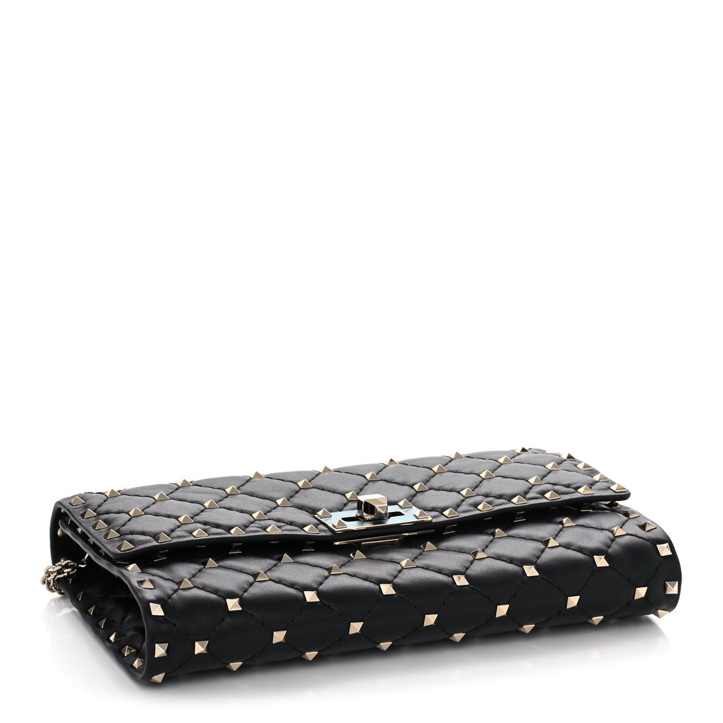 Lambskin Rockstud Spike Wallet on Chain Black