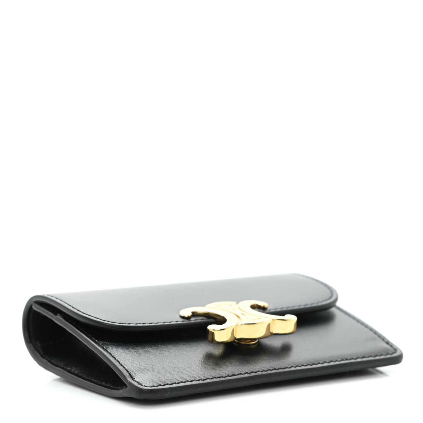 Shiny Calfskin Triomphe Card Holder Black