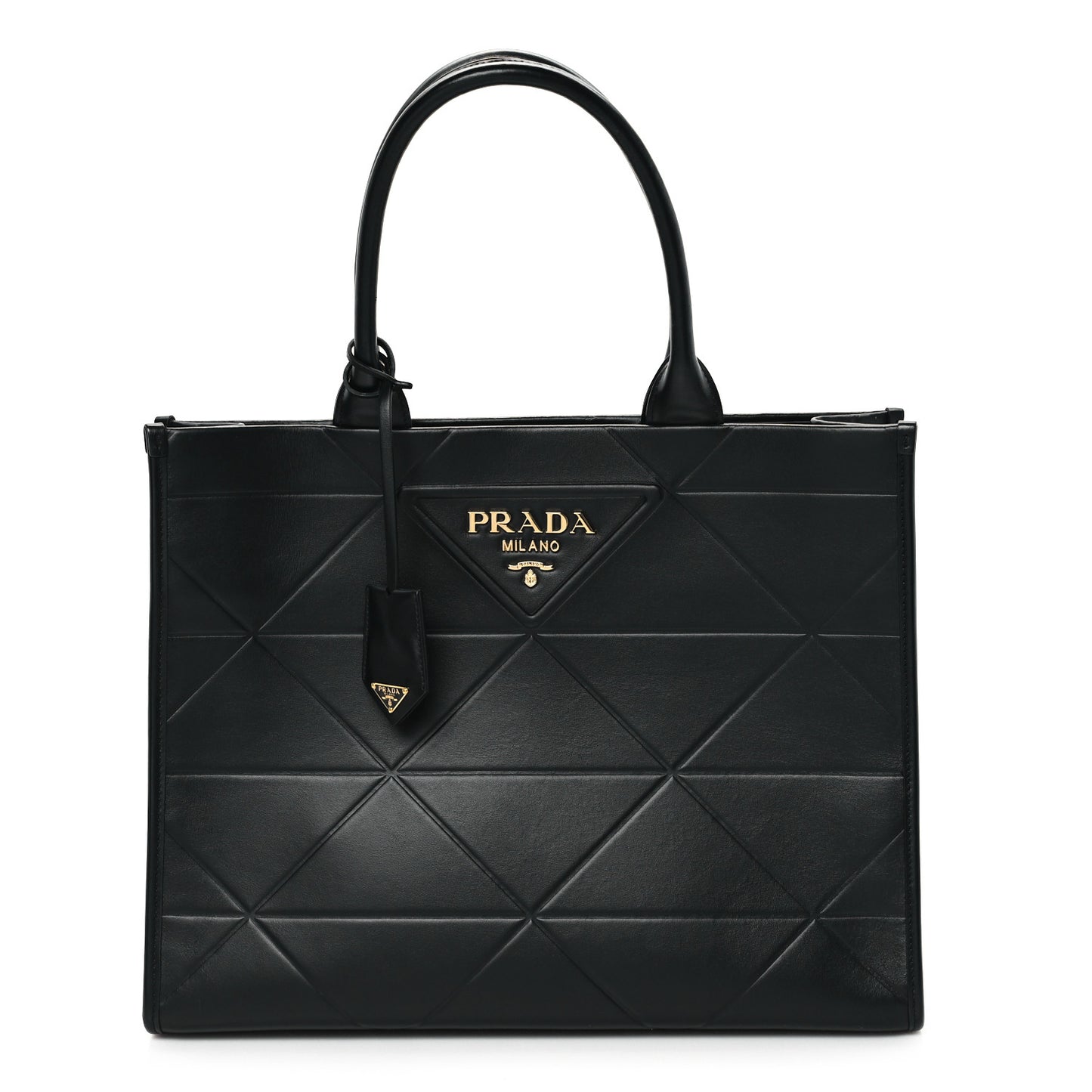 Soft Calfskin Triangolo Symbole Embossed Medium Tote Black