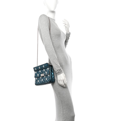 Valentino Garavani Metallic Wrinkled Lambskin Star Medium Rockstud Spike Shoulder Bag Peacock 2 of 10
