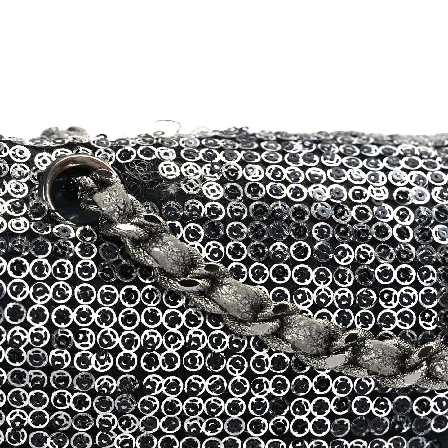 Sequin Medium Single Flap Dark Silver