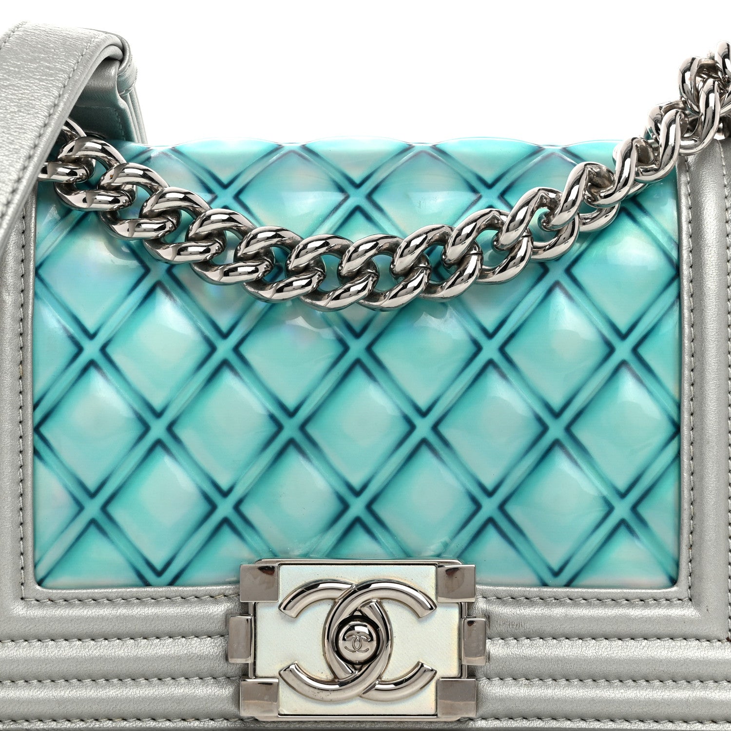 Chanel Iridescent Patent Calfskin PVC Quilted Small Boy Flap Blue 8 of 12